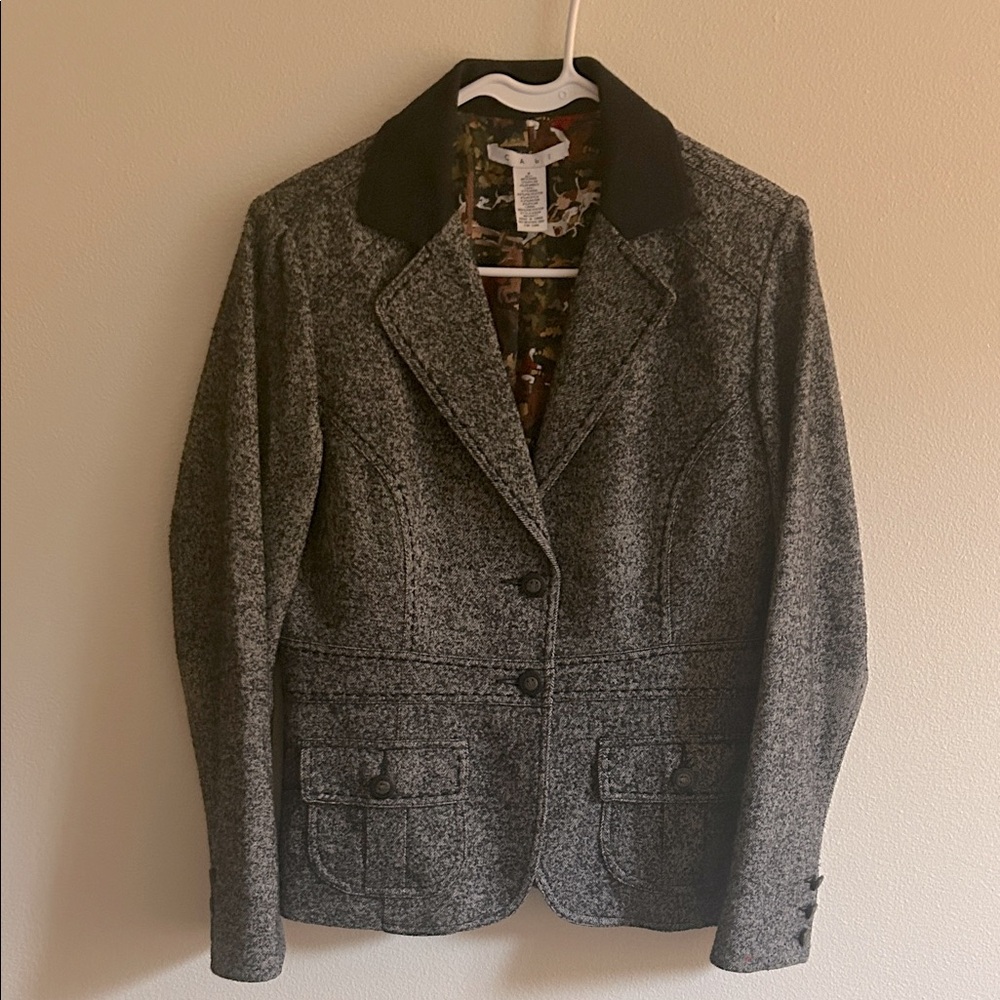 CAbi Black/Gray Tweed Vintage Wool Riding Fox Hunt Finely Detailed  Blazer
